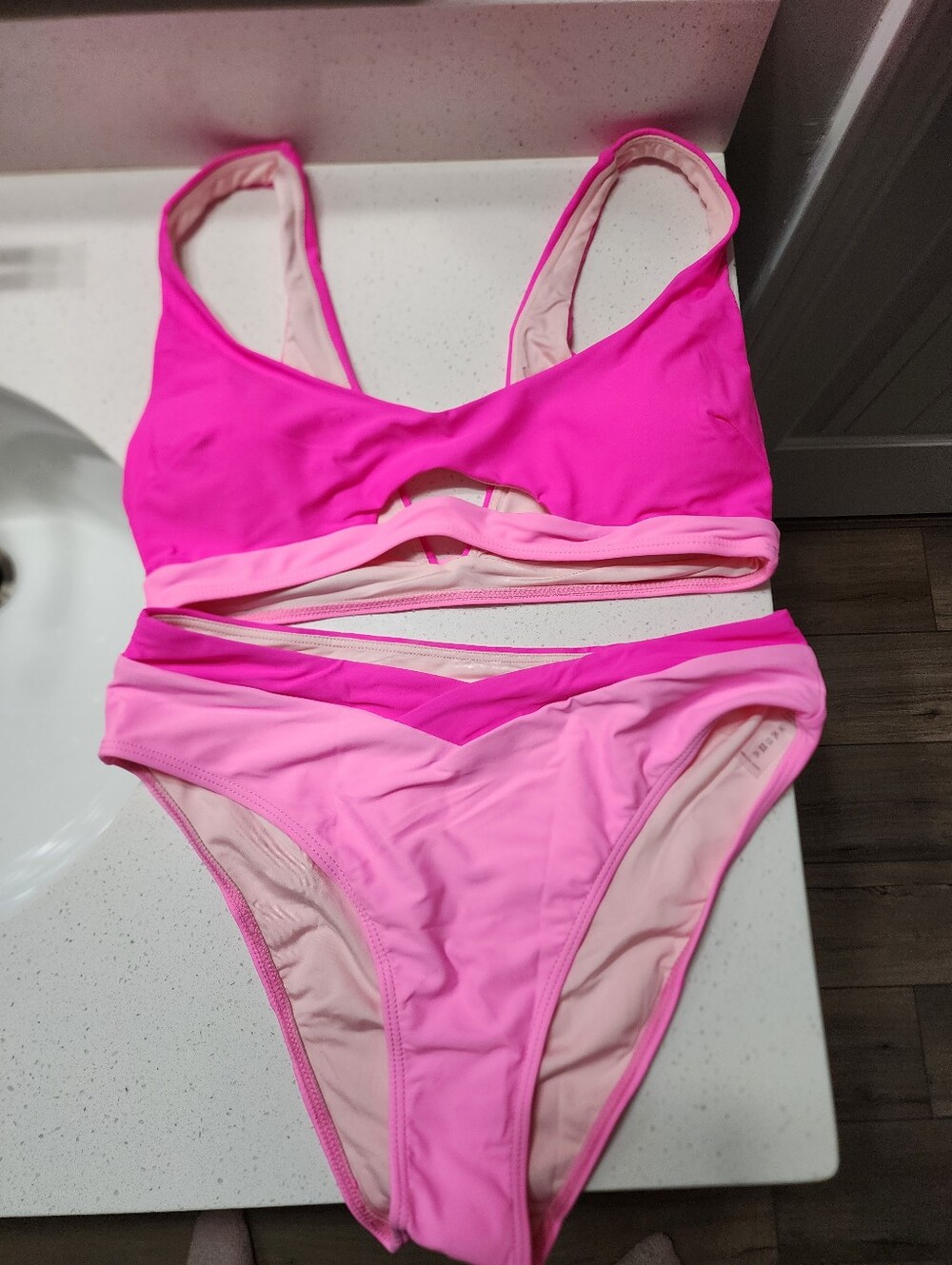 Women's Two-Tone Pink Cutout Bikini Set